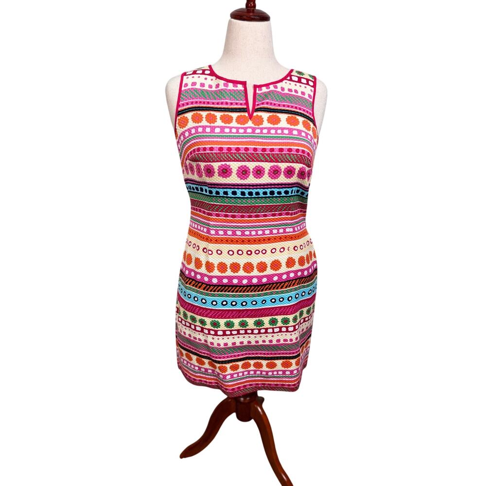 Talbots sleeveless stretch sheath dress floral stripe pattern pockets Sz 8P